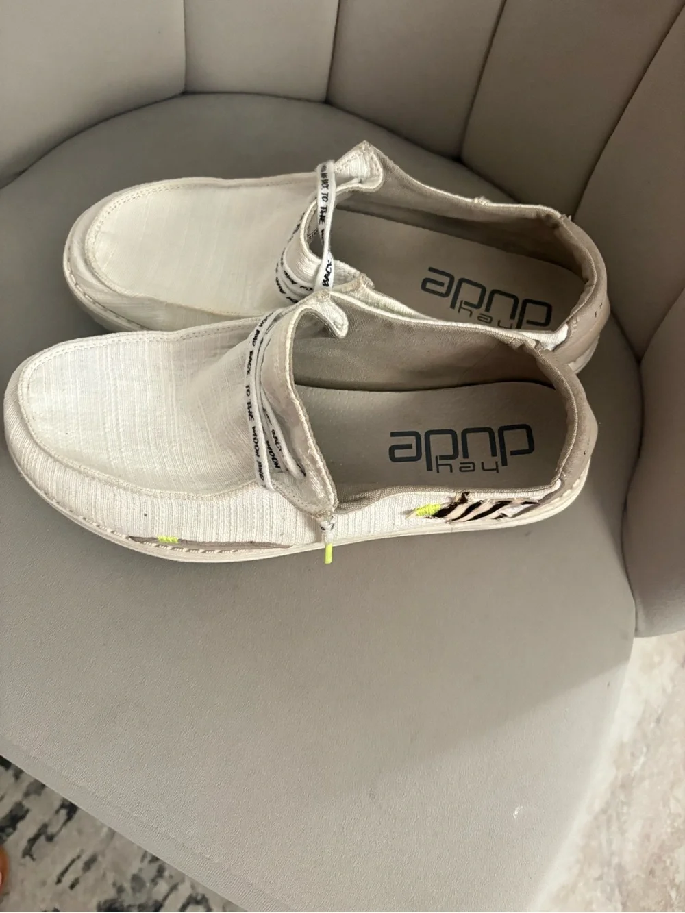 Hey Dude Wendy Star White Slip-On Shoe in Beige with Yellow Trim